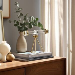 NEW Bradford Acrylic & Brass Telescope Shelf Table Decor Hollywood Regency Glam